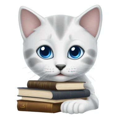 blue eyes grey kitten and books  sticker