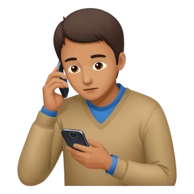 a man hunched over his cell phone, flat color icon style sticker