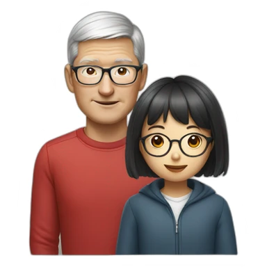 Tim cook with a Korean girl with eyeglasses sticker