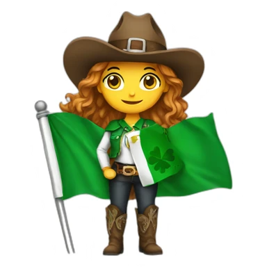 Cowgirl in Ireland holding Irish flag sticker