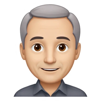 Famous Puerto Rican actor René Monclova with round face, wide jaw, light complexion. Expressive brown eyes, thick eyebrows. Short gray hair with visible receding hairline. Friendly smile. Wearing a dark formal shirt. sticker