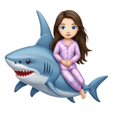  brunette long hair girl blue eyes in pyjamas riding shark sticker
