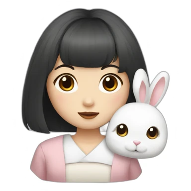 a korean girl with bangs with white rabbit sticker