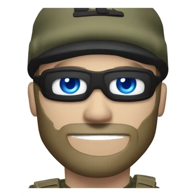 White male, call of duty black mask, camo tactical gear, tan combat boots, black beanie, blue eyes sticker