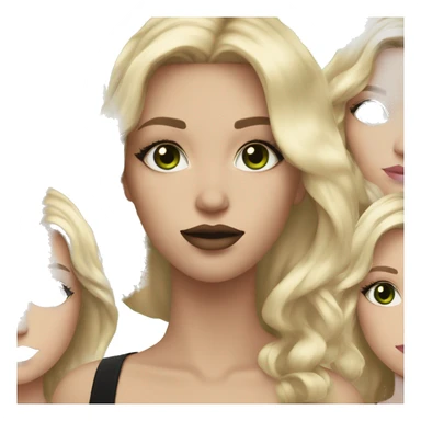 Blonde and brown hair with nude pink lipstick green eyes wearing black  sticker