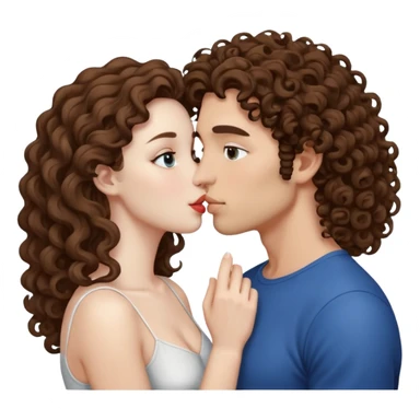 Couple kissing, the man would be white-skinned, curly-haired, brown. The serious woman with white skin, long hair and brown color  sticker