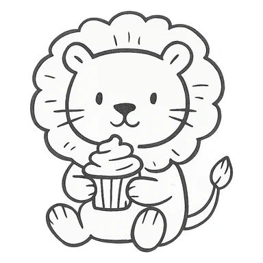 a lion holding a cupcake sticker