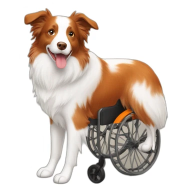 white and caramel red merle border collie in orange wheel chair sticker