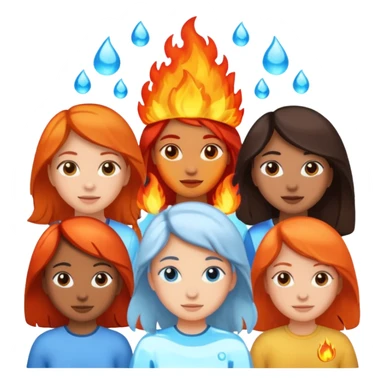 Generate 5 girls represented as 5 natural elements one fire , water , sky ,air , water sticker