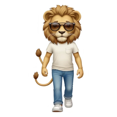 anthropomorphised lion in t-shirt and jeans wearing sunglasses walking upright sticker