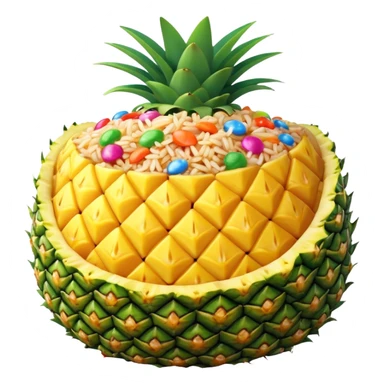 pineapple fried rice emoji, pineapple shell filled with fried rice, colorful ingredients, realistic textures sticker