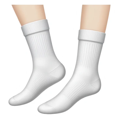 bottom view of two feet wearing white socks, showing soles sticker