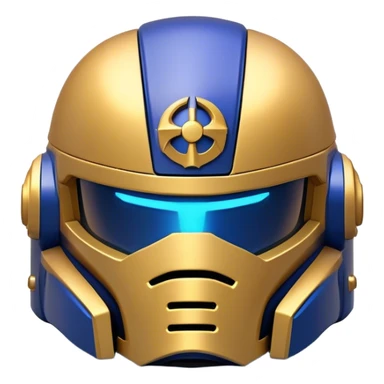 Clash of Clans aesthetic: Cinematic Playful Space Marine Helmet Emoji, rendered in a 3D vector-style similar to standard emojis with minimal shading and bold, simplified shapes. A compact, heroic isometric helmet with futuristic, armored detailing and a glowing visor, softly glowing with a battle-ready cosmic charm. Simplified yet unmistakably iconic, highly detailed and consistent, glowing with a soft radiant shine and high gloss. Stylized with a touch of interstellar valor and a soft glowing outline, capturing the essence of an elite warrior’s helm with a friendly, playful spirit! sticker