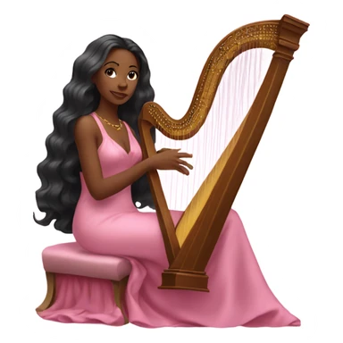 Pretty black women with long hair in a silk pink dress playing the harp sitting down sticker
