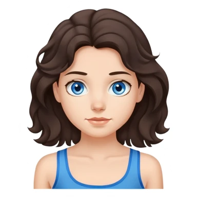 a girl with dark brown wavy hair just below her shoulders, with gray-blue eyes, in a blue tank top with thin straps sticker