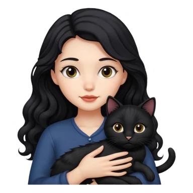 Girl with black long wavy hair holding in her arms black cat sticker