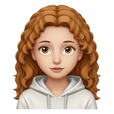 Una ragazza con una felpa semplice bianca,ha gli occhi marroni,i capelli marroni chiaro , c’è gli ha lunghi e ricci ma non troppo e ha le ciglia stile emoji apple sticker