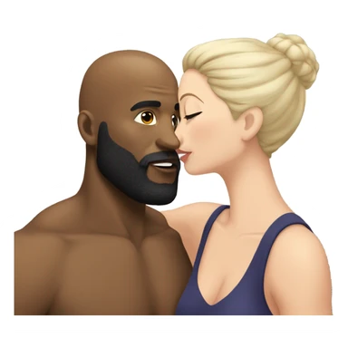 White brunett kissing muscular black bald man with beard sticker