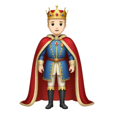 Full body of Carlos I of Spain, Habsburg king standing in royal attire with crown, cape, and prominent jaw sticker