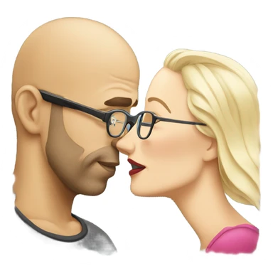 Bald man wearing glasses kissing a white blonde woman with long hair sticker