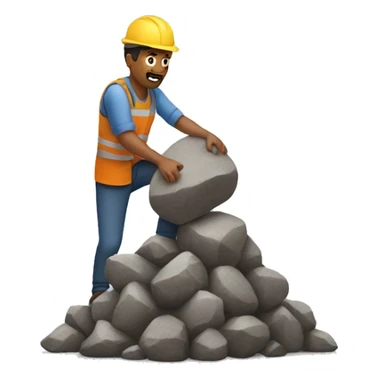 man putting a huge rock on a pile sticker