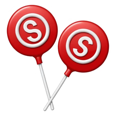 2 Christmas red lollipops with white "S" logo sticker
