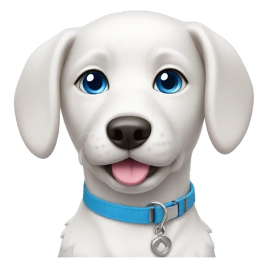 white model dog with blue eyes and pink collar sticker