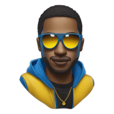 Uk rapper with yellow mask and blue sunglasses sticker