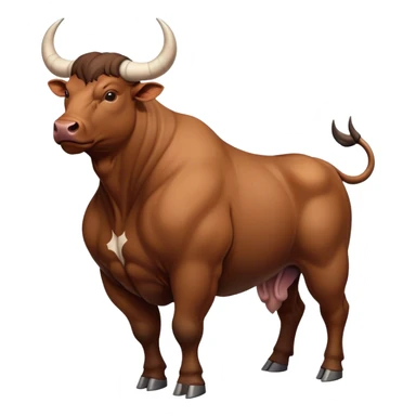 Top-down view of a muscular bull facing left, with visible curved horns and strong back sticker
