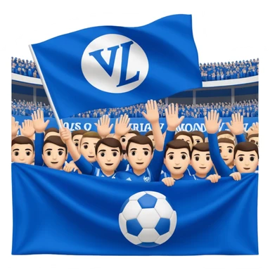 energetic crowd of Levski Sofia fans, sector B, waving blue and white flag sticker