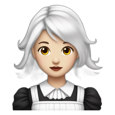 a girl with white hair that is in a undercut and she has red eyes and black angel wings and she has a maid dress on sticker