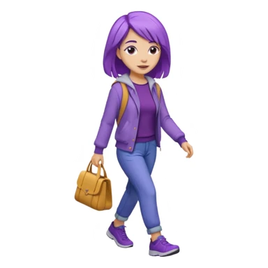 purple haired light skinned woman walking sticker