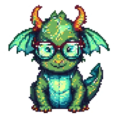 dragon with glasses, pixel art style sticker
