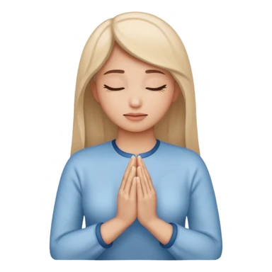 Two hands in prayer pose, only woman's hands, muted blue outline, beige fill, soft glow, apple emoji style, PNG, transparent background sticker