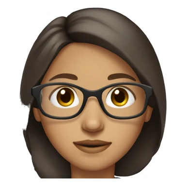 Girl with long dark brown hair, brown eyes and clear glasses sticker