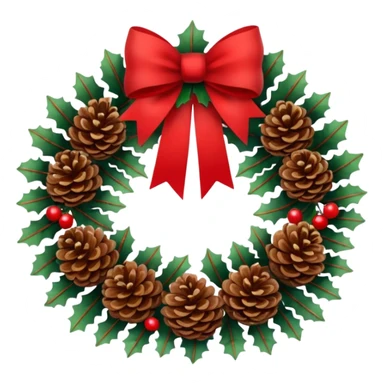 Christmas wreath with extra long bow and pinecones sticker