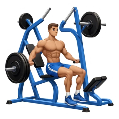 side-view bodybuilder in blue shorts seated weighted calf-raise machine on his tip toes sticker