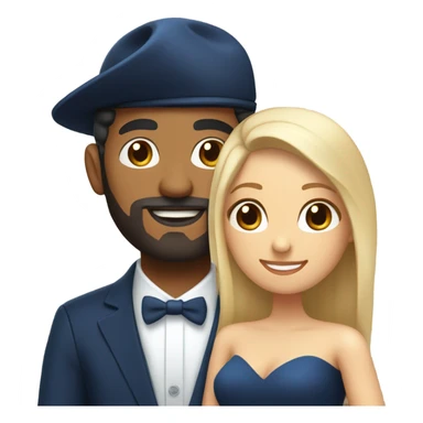 Puerto rican beard short hair with blue hat and navy blue suit marrying  with blond long hair girl sticker