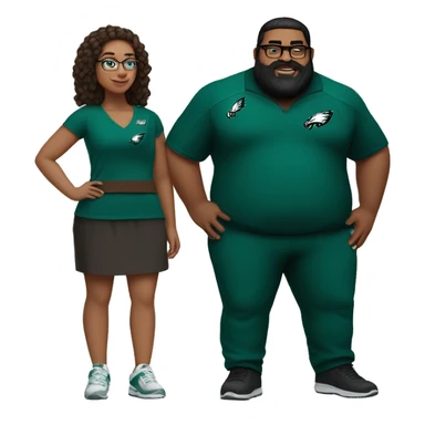 Fat Brown guy with beard mustache and brown girl with glasses and her hair in a bun in Philadelphia eagles clothes holding hands sticker