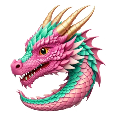 pink and mint dragon head, warm colours  sticker