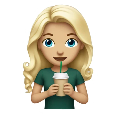 blonde girl blue eyes with Starbucks cup drink sticker