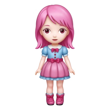 Isolated detaile illustration of the most modern raspberry torte doll figurine full body with pink hair sticker