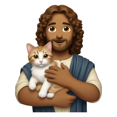 (Jesus Christ with curly hair) holding a kitten sticker