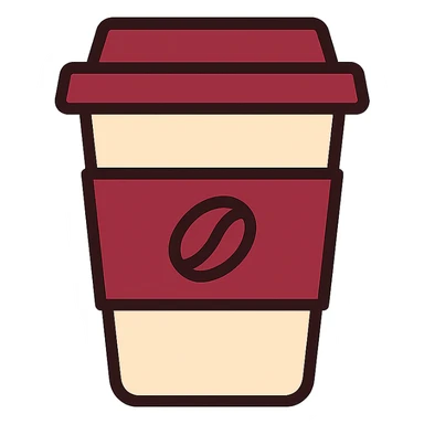 A takeaway coffee cup emoji with a burgundy and cream color theme sticker