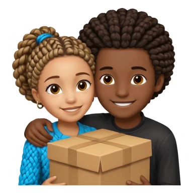 A lightskin with afro boy and dark skin girl with box braids hug sticker