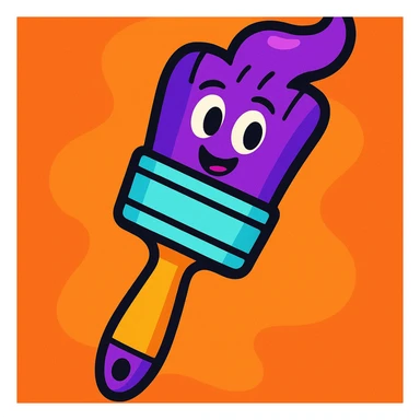 purple paintbrush, playful, cartoon style, no text sticker