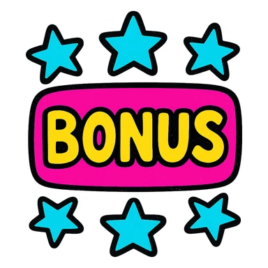 sign with the word BONUS in the center, surrounded by stars, colorful and eye-catching style sticker