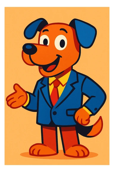 dog in a suit, cartoon style, playful, colorful sticker