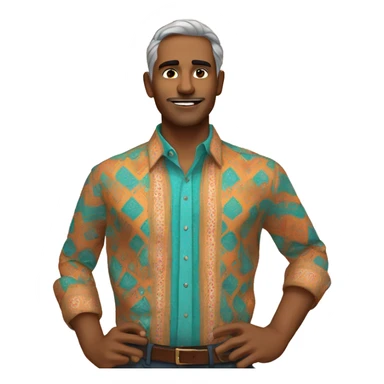 indian Man in Fitted button-up shirt with bright pattern sticker