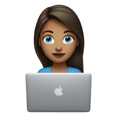 Brunette girl, blue eyes, works on a MacBook sticker